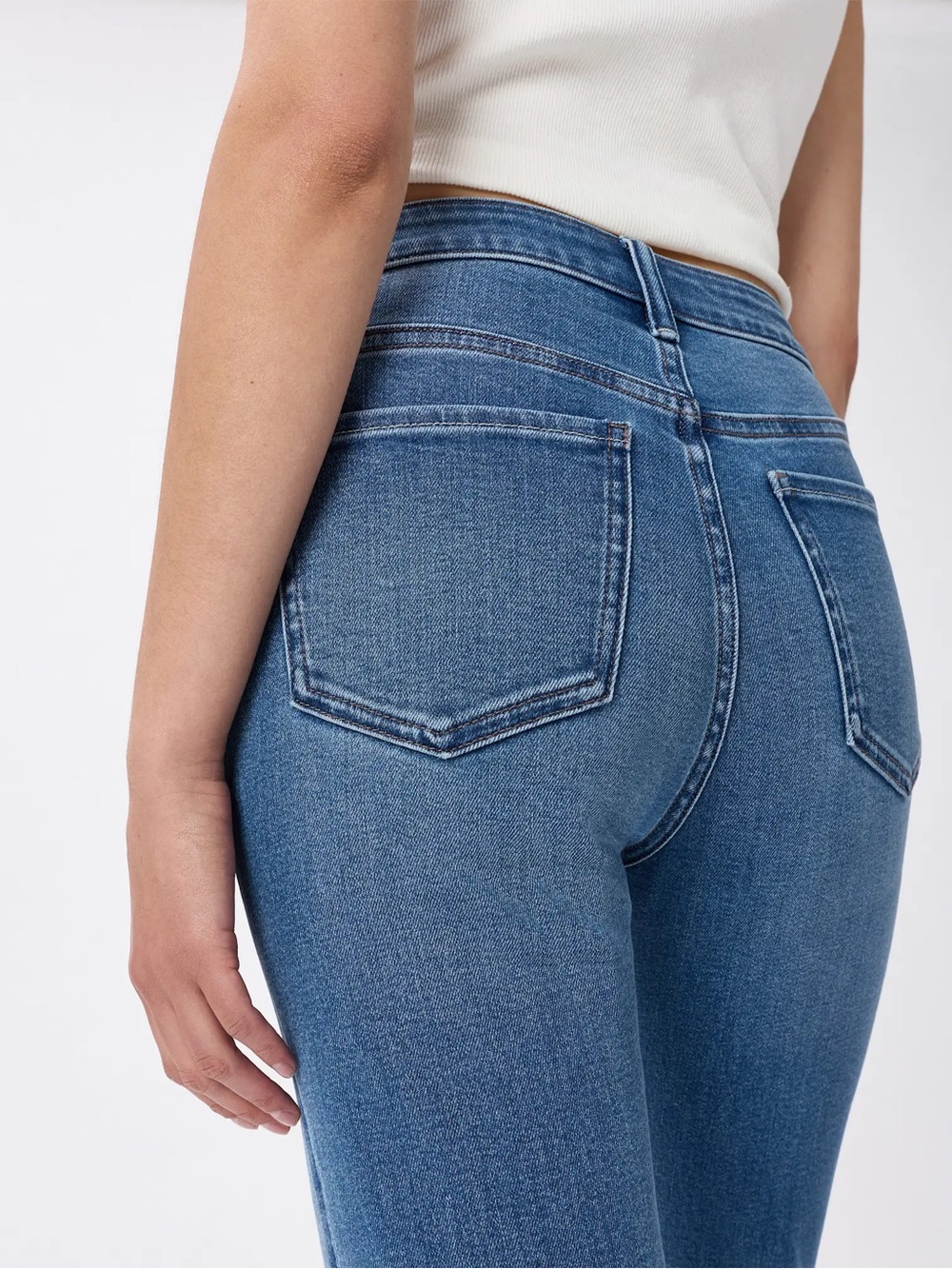 Quince Bella Stretch Straight Jeans Twilight Blue Fray Size 26 - Picture 6 of 15